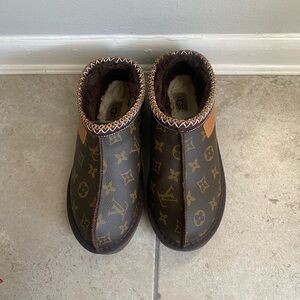 Monogram Slip-On Cozy Booties — Brown